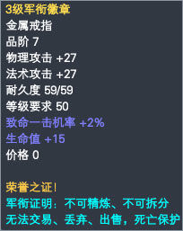 军衔戒指属性一览 · 配图