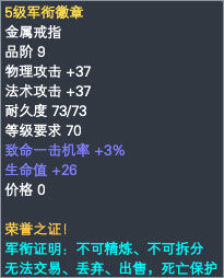 军衔戒指属性一览 · 配图