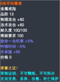 军衔戒指属性一览 · 配图